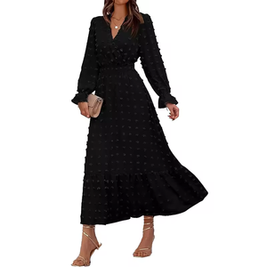 Women’s Swiss Dot Maxi <b>Dress</b>, Long Sleeve V-Neck <b>Bohemian</b> Spring <b>Summer</b> <b>Dress</b> for Casual, Vacation, Beach, and Everyday Wear - Product Image 3