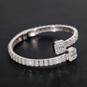 Luxury 925 <b>Silver</b> <b>Cuff</b> <b>Bracelets</b> Emerald Cut Crystal Channel Setting Lock Design Gold Plated Unisex Party Jewelry - Product Image 2
