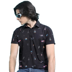 Polo à manches courtes noir pour homme 2026 avec imprimé dessin animé, style décontracté, en coton tricoté respirant, coupe classique, boutonnage frontal - Product Image 3