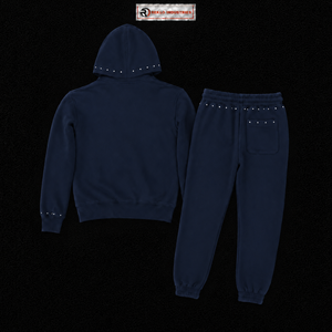 Ensemble de survêtement bleu marine pour homme, sweat à capuche entièrement zippé à clous, pantalon de jogging, logo personnalisé, streetwear, vêtements de sport décontractés, tenue de sport en gros - Product Image 6