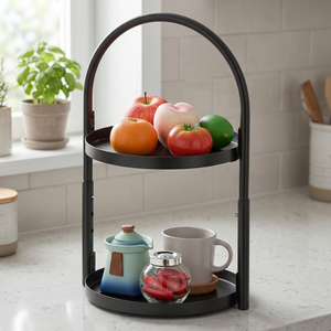 Modern Metal Double Tier Round <b>Storage</b> <b>Rack</b> With Adjustable Height For <b>Kitchen</b> Spice Organization Standing Type - Product Image 2