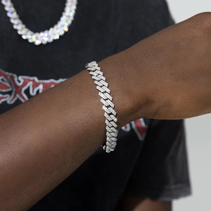 Bracelet gourmette cubaine 10 mm en argent sterling 925 avec croix sertie de diamants, style hip-hop de luxe, bijoux personnalisés pour homme - Product Image 2