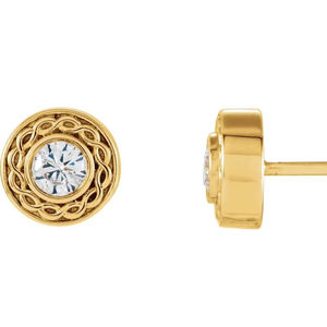 ต่างหูเพชรทรงกลมแบบฝังเพชรแล็บโกรว์ ดีไซน์วงแหวนประดับลูกปัดทอง 14K - Product Image 1