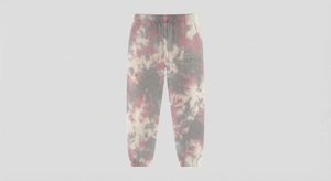 Pantalon de jogging tie-dye pour homme, taille élastique avec cordon de serrage, motif gris, rose et blanc, style plat sur le devant - Product Image 4