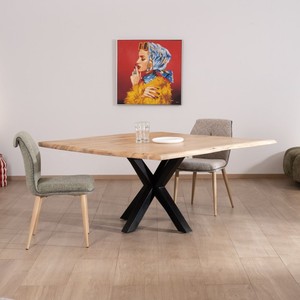 Mesa de comedor Vandana Ivory Frame de 120 cm en madera de acacia con patas cruzadas de metal 3D - Product Image 4