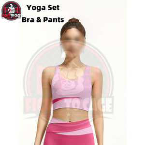 Pink Color <b>Block</b> Yoga Set Two-Piece Running Yoga Quick-Drying Sports Bra Yoga Pants Set With Waistband And Body <b>Shaping</b> - Product Image 5