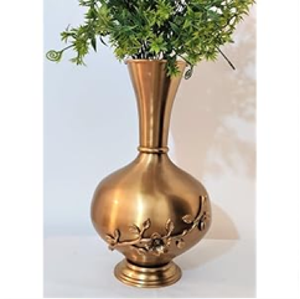 Elegant tall slender brass <b>gold</b> flower <b>vase</b> showing off beautiful intricate textured engravings, available at wholesale prices. - Product Image 3