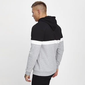 Sudadera con capucha para hombre, color negro, con bloques de color en contraste en las mangas, estilo casual, con bolsillo canguro. - Product Image 3