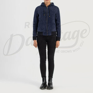 Women's Real <b>Suede</b> Leather Biker Hoodie Wholesale Women Genuine <b>Suede</b> Goat Leather <b>Jacket</b> Custom Design Ladies Real <b>Suede</b> Hoodie - Product Image 3
