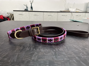 Best Quality Handmade Indian Leather Polo Dog Collar Leash Set Luxury Soft Design Solid Brass Hardware Durable Ribbons - Product Image 3
