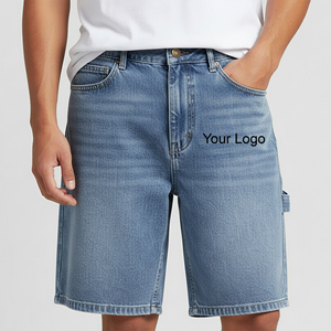 2026 New Arrived Casual Wear Denim Jorts Blue Raw Edges Hem Men Custom Embroidery Logo 100% Cotton Solid OEM Service - Product Image 4
