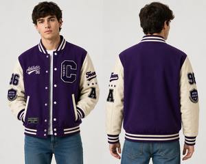 Veste universitaire unisexe violette à boutons, avec patch lettre C brodé, style streetwear, coupe classique, col en V, pour l'hiver - Product Image 5