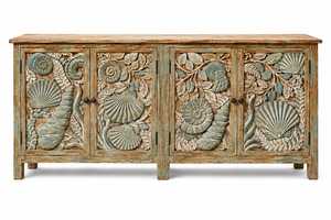 Luxury Coastal Carved Solid Wood <b>Sideboard</b> Cabinet Tropical Design Antique Appearance for Dining Farmhouse Home Bar Home Office - Product Image 4