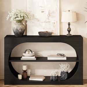 Mesa de Centro de Madera Negra Contemporánea, Estantería con Forma de Arco Geométrico, Mueble Decorativo para Sala de Estar - Product Image 6