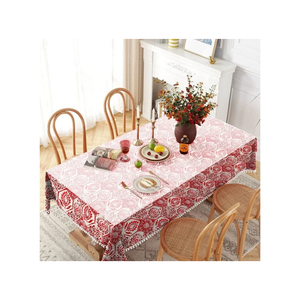 Classic Geometrical 60x90 Inches Soft Durable Printed Square <b>Tablecloth</b> Cotton Linen Woven Floral Pattern Washable Home Use - Product Image 4
