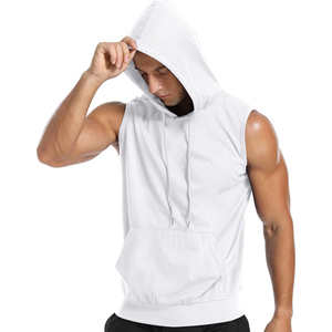 Sudadera sin mangas con capucha para hombre, color sólido, bolsillo canguro, ajuste casual, ropa de gimnasio, gris, sudaderas sin mangas para hombre - Product Image 3