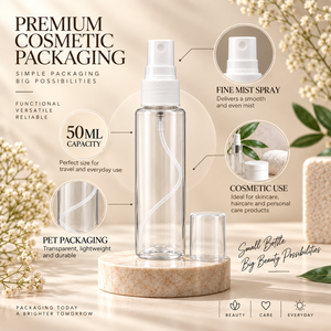 ขวดสเปรย์เครื่องสำอางแบบพกพาขนาด 50 มล. พร้อมหัวปั๊มพ่นละอองละเอียด |   บรรจุภัณฑ์ใสสำหรับผลิตภัณฑ์ดูแลผิว ดูแลเส้นผม และผลิตภัณฑ์ความงาม - Product Image 5