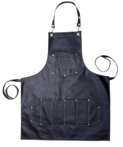 Tablier de coiffeur en cuir véritable et toile avec sangles réglables et poches - Product Image 5