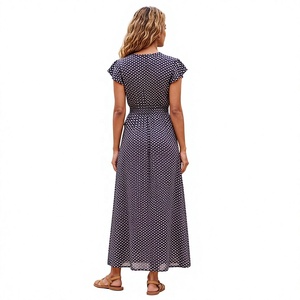 Vestido Maxi Largo con Cuello en V, Estampado Paisley y Puntos, con Cinturón, Manga con Volantes, Corte en A, de Rayón, Casual, para Verano, Ocio y Uso Diario - Product Image 5