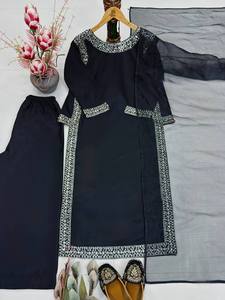 Black Embroidered Kaftan Maxi Dress Long Sleeve Modest <b>Party</b> <b>Wear</b> - Product Image 3