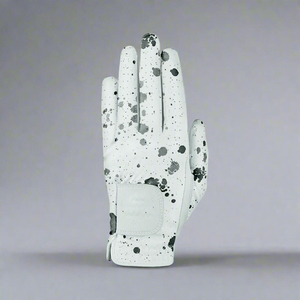 Gants de golf en cuir de chèvre de qualité supérieure, nouveau style, logo de marque, sur mesure, blancs avec imprimé éclaboussures noires, pour droitier, gants de sport - Product Image 1