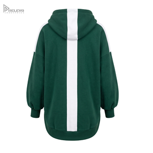 เสื้อฮู้ดดี้ผ้าฟลีซคอตตอน 100% หนานุ่มพิเศษสำหรับผู้ชาย สีเขียวขาวลายเส้นแข่งรถ ทรงปล่อยชายเสื้อ - Product Image 2