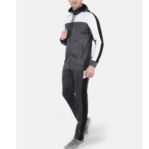 Survêtement à capuche premium pour homme |   Ensemble de jogging color block Charcoal Heather & Arctic White, tenue de sport urbaine pour la salle de sport et l'entraînement - Product Image 3