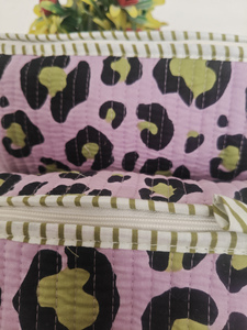 Leopared Green Purple Floral Block Printed Durable Cotton Zipper <b>Makeup</b> <b>Case</b> Indian Pouches Travel Cosmetic Practical - Product Image 3