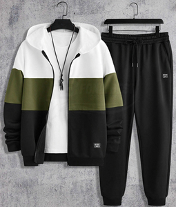 Ensemble de survêtement à capuche zippé pour homme, 100% Coton respirant, imprimé uni, manches longues, coupe droite décontractée, design 2-en-1, Hiver, Vente en gros - Product Image 1