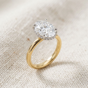 Bague de fiançailles de luxe pour femme en or 18 carats, ovale, avec halo de diamants de laboratoire certifiés IGI, or bicolore, cadeau de mariage, bijoux de mariée - Product Image 3