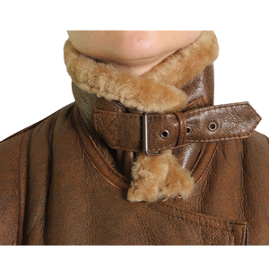 Veste moto en cuir véritable pour femme, col en fourrure marron, fermeture éclair, manteau d'hiver - Product Image 4