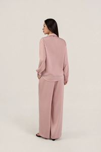 Luxury Silk Blend Woven 2-Piece Long Set Shirt Neck Full Sleeve Casual Solid Dressy Maternity Breathable Women's Nursing - Product Image 2