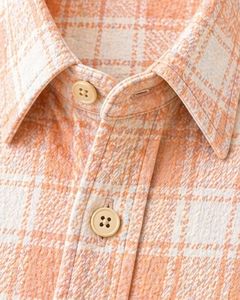 เสื้อเชิ้ตลายสก็อตสีขาวพีชแบบลำลองสำหรับผู้ชาย ทรงเข้ารูป แขนยาว ติดกระดุม ผ้าฝ้าย คุณภาพพรีเมียม ดีไซน์ทันสมัย - Product Image 4