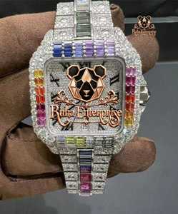 Montre carrée de luxe Ruha Enterprise, bracelet en acier inoxydable, cadran analogique orné de pierres précieuses, affichage de la date, montre unisexe - Product Image 1