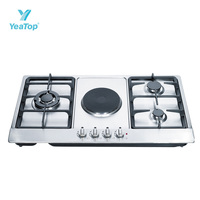 Table de cuisson encastrable à gaz 3 brûleurs plus 1 plaque électrique, plaque de cuisson intégrée en acier inoxydable pour usage domestique en cuisine
