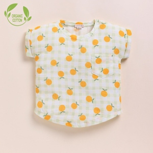 Premium Quality Organic <b>Muslin</b> Oversized Tees Set Orange and Strawberry Colors Pack of 2 <b>Baby</b> Clothing - Product Image 2