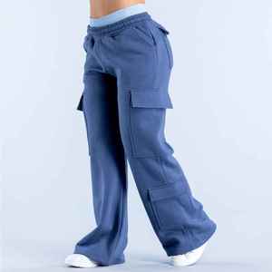 Pantalones Deportivos X Sports City Personalizados para Mujer, Transpirables, Estilo Cargo, de Felpa Francesa, Cintura Alta, con Cordón, Color Azul, Holgados - Product Image 4