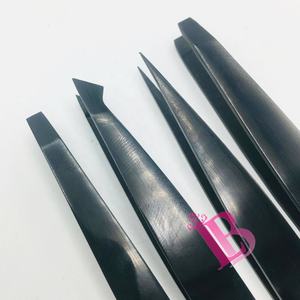 Pince à épiler noire en acier inoxydable pour sourcils, droite et biseautée, de haute qualité, avec logo, pointue - Product Image 6