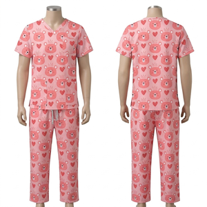Conjunto de Uniformes Médicos Transpirables de Poliviscosa de 180 GSM con Estampado de Flamencos en Azul Pastel, Impresión Personalizada en Seda - Product Image 2