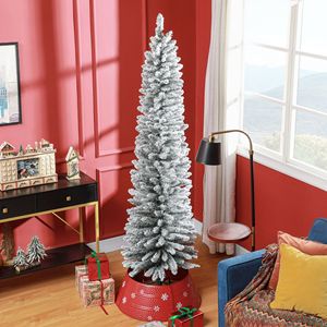Albero di Natale Artificiale a Forma di Matita 7 Piedi con Rami Innevati e Base in Metallo per Decorazioni Natalizie - Product Image 2