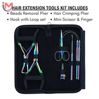 Haarverlängerungs-Werkzeugset: Perlenentferner, Crimpzange, Zughaken, Einfädelwerkzeug, Mini-Schere, Trenn-Fingerhaken für den Salon