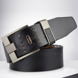 Ceinture personnalisée pour homme avec boucle ardillon, ensemble cadeau en cuir noir, ceinture en cuir de vachette à vendre 2026 - Product Image 2