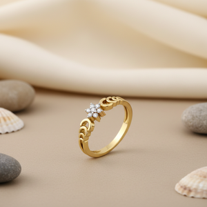Bague Fleurie en Or 10 carats Faite à la Main, Design Personnalisé, Diamant VVS1 Cultivé en Laboratoire, Bande Délicate pour Femme, Bijoux Fins, Nouveauté - Product Image 2