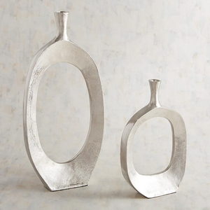 Grand vase à fleurs moderne en aluminium avec finition argentée martelée, pot décoratif en métal de luxe pour salon et bureau à domicile - Product Image 3