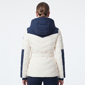 Chaqueta acolchada con capucha para mujer, diseño color block, con cinturón, cálida para invierno, abrigo acolchado informal para exteriores, ropa de abrigo de moda para invierno - Product Image 6
