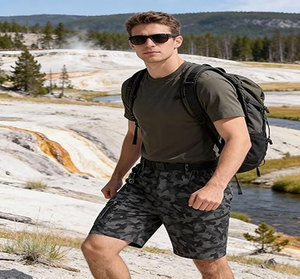 Men's Camouflage Cargo Shorts Quick Dry <b>Elastic</b> Waist Mid Length Casual Woven Polyester Bermuda Shorts With Pockets - Product Image 3