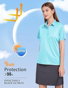 Women's <b>Light</b> <b>Blue</b> Short Sleeve <b>Polo</b> <b>Shirt</b> UPF50 Sun Protection Quick Dry Knitted Casual Wear - Product Image 1