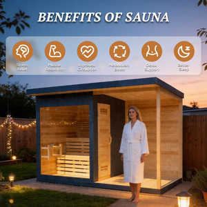 Cabine de sauna extérieure haut de gamme pour jardin, en thermowood de luxe, avec bain froid pour thérapie, spa, récupération et bien-être contrasté - Product Image 2
