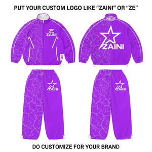 Traje cortavientos con capucha para hombre ZAINI, 280 GSM, poliéster tejido transpirable, panel morado en contraste, bordado personalizado, resistente al calor - Product Image 1