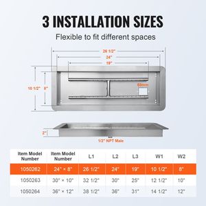 Braciere Rettangolare in Acciaio Inox 24 x 8 Pollici, Kit Bruciatore 120.000 BTU H, Braciere a Gas Propano per Esterni - Product Image 4